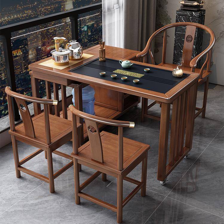 需定制阳台实木茶桌椅组合家用小型茶几旋转茶水柜移动功夫泡茶台