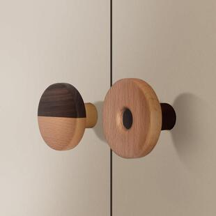 柜门拉手现代简约可爱衣橱柜子抽屉半圆形原实木质儿童房衣柜把手