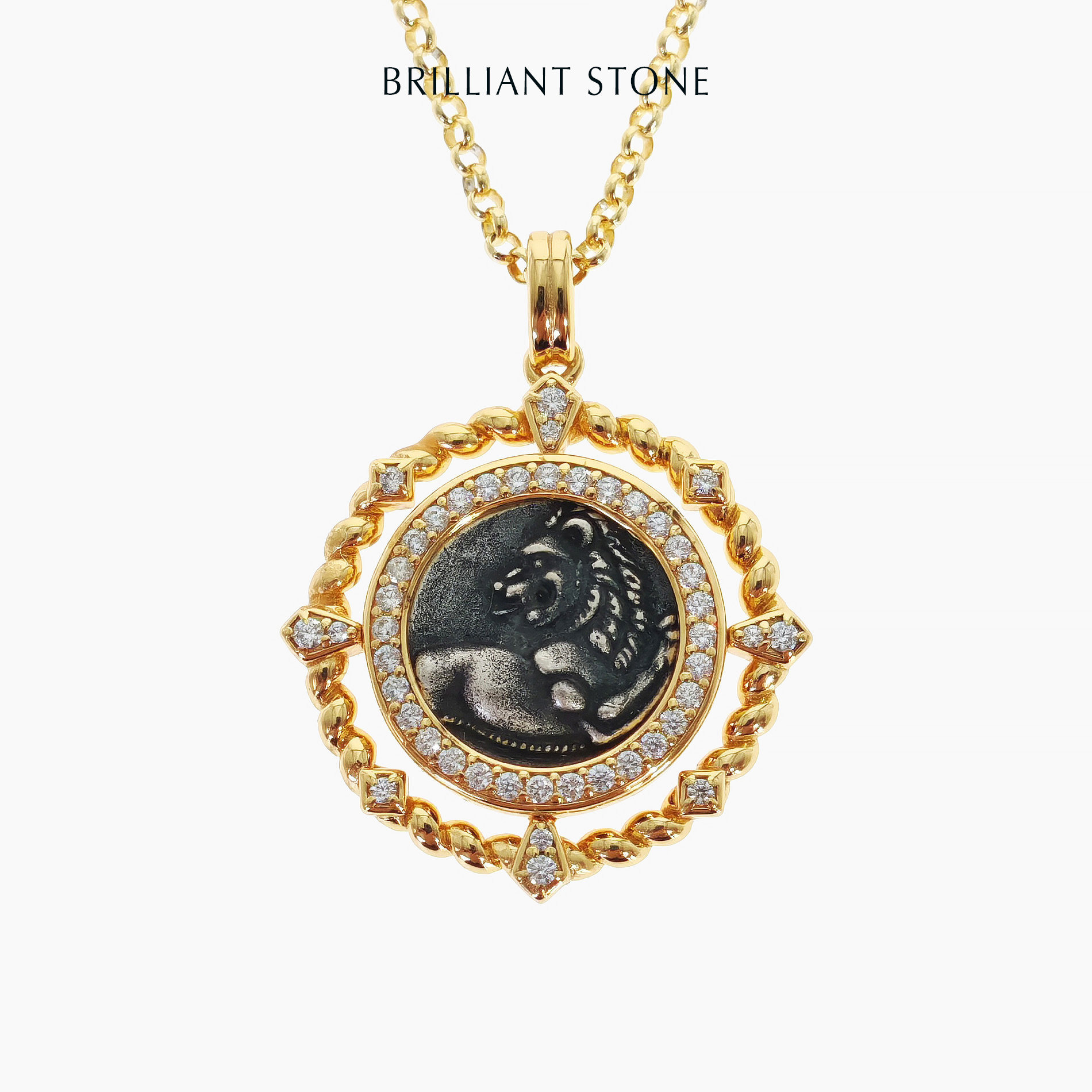 Brilliant Stone复古雄狮古币吊坠925纯银项链金色轻奢复古高级感
