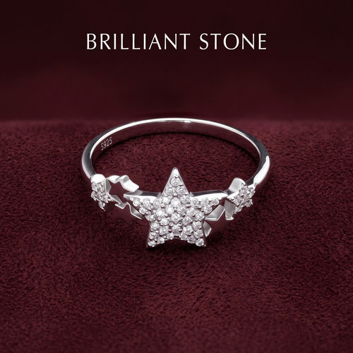 Brilliant Stone 925银莫桑石星星戒指女五角星小众设计ins风甜美