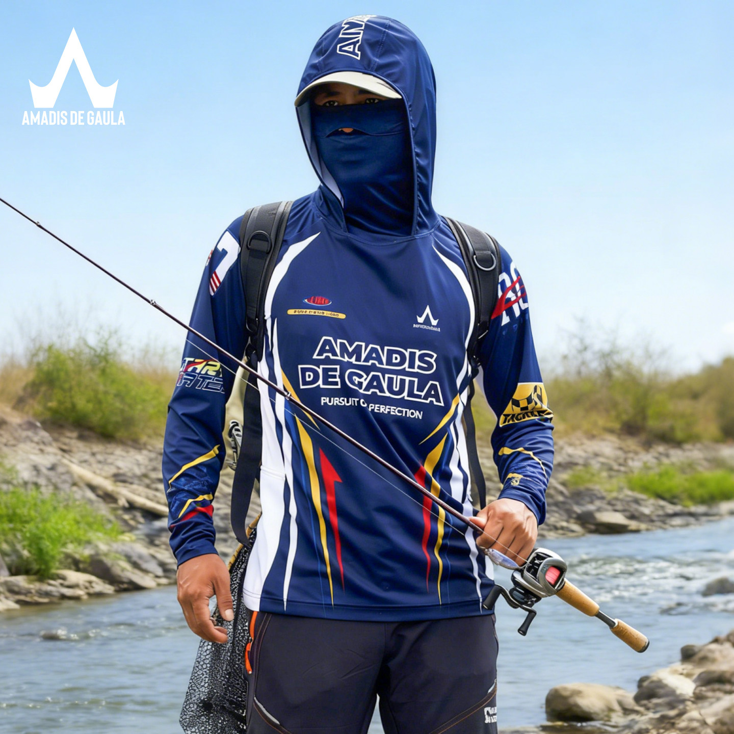 阿玛迪斯防晒衣户外新款男女同款速干透气面巾路亚印花专业钓鱼服