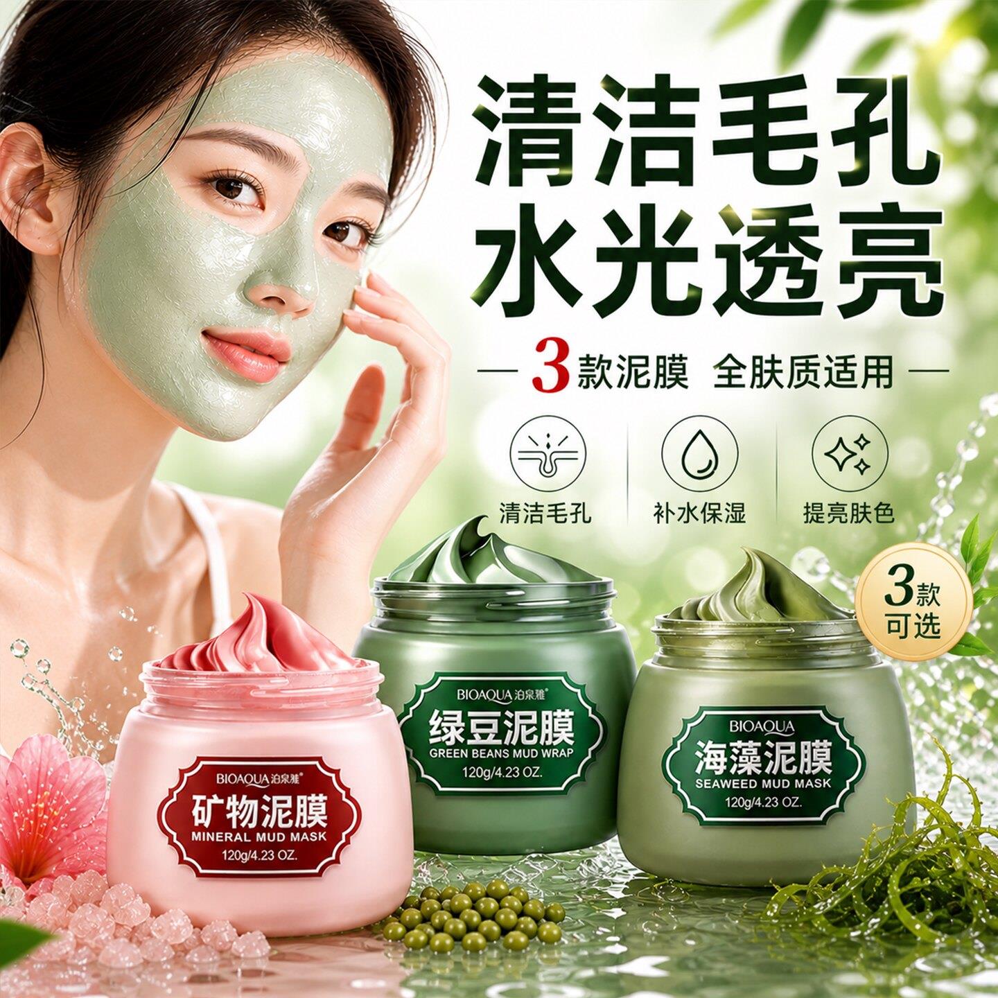 正品海藻绿豆泥膜清洁毛孔深层清洁收缩去黑头粉刺面膜旗舰店