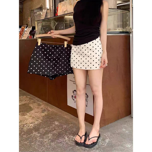 防走光缎面波点半身裙包臀短裙女