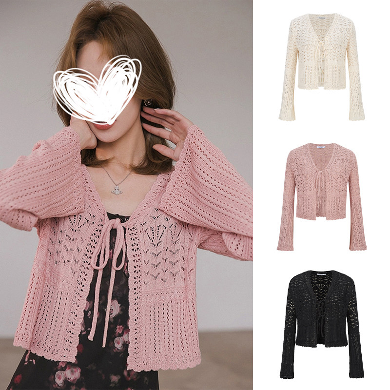 MosesQueen魔西女王系带缕空针织防晒开衫女夏季外搭罩衫外套上衣 - 魔西女王森屿女装店出品