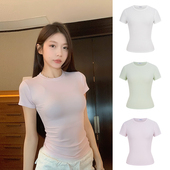 显瘦圆领上衣 修身 MosesQueen魔西女王粉色莱赛尔天丝短袖 t恤夏季
