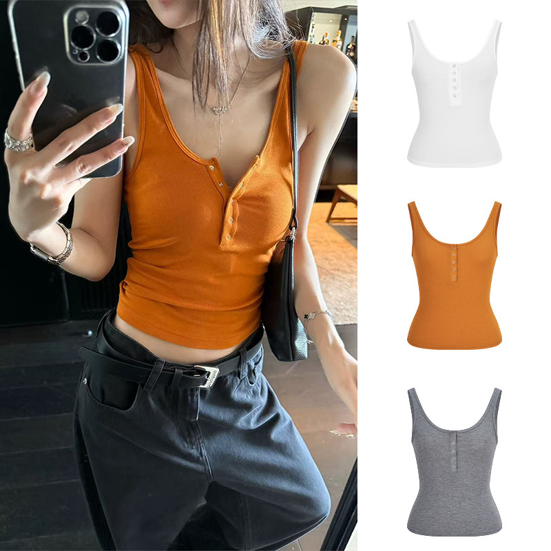 MosesQueen魔西女王南瓜色工字吊带背心女外穿设计感内搭无袖上衣