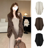 MosesQueen魔西女王咖色针织开衫 毛衣外套外搭宽松披肩蝙蝠袖 上衣