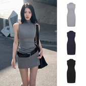 MosesQueen魔西女王无袖 半高领背心连衣裙女夏季 收腰显瘦包臀短裙