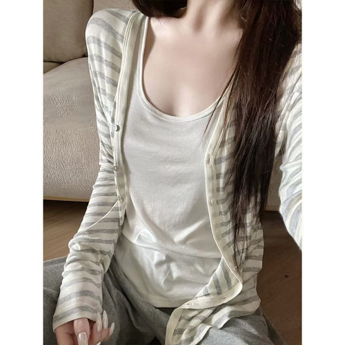 条纹开衫外套薄款外搭罩衫上衣女