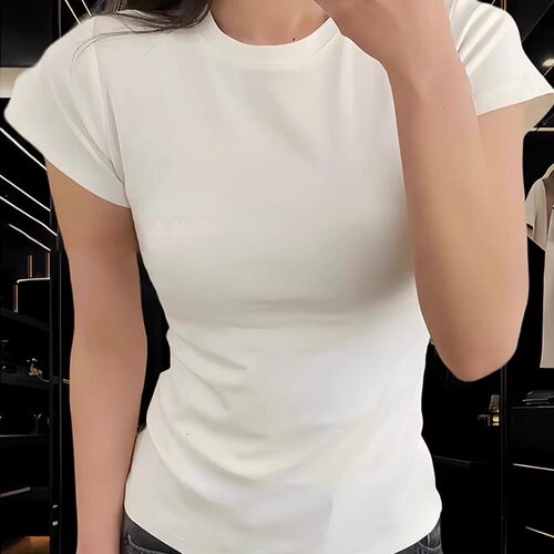 美式正肩短袖t恤女弹力修身显瘦