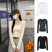 内搭方领长袖 MosesQueen魔西女王加绒加厚打底衫 女秋冬季 t恤上衣