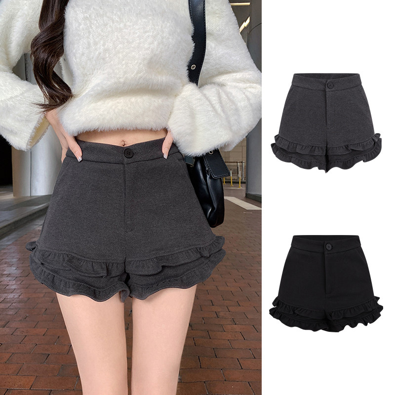 MosesQueen魔西女王灰色毛呢短裤秋冬外穿木耳边高腰a字休闲靴裤,女装/女士精品,休闲裤,淘宝优惠券,粉丝福利购,淘宝优惠卷