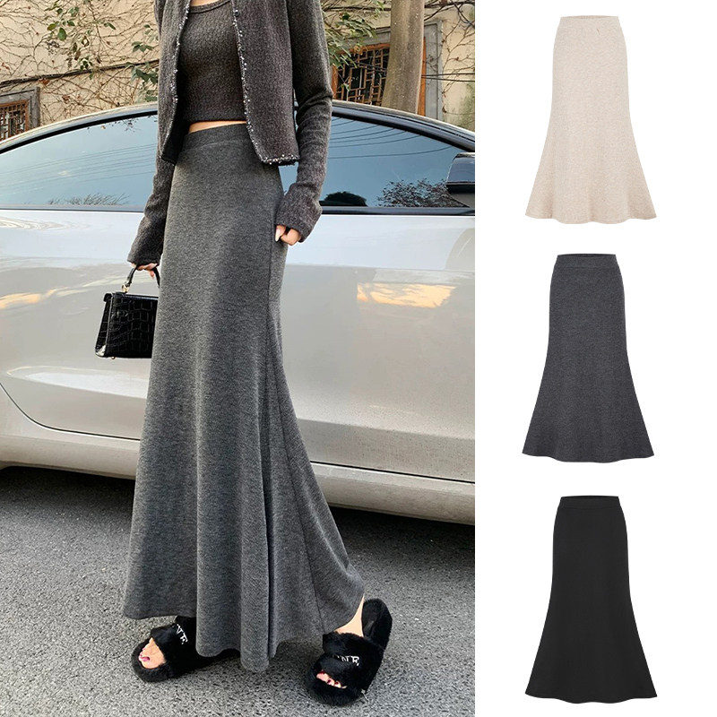 MosesQueen魔西女王加绒加厚鱼尾半身裙高腰显瘦中长款a字包臀裙