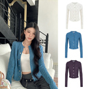 毛衣外套上衣 长袖 MosesQueen魔西女王蓝色缕空针织开衫 女外搭修身