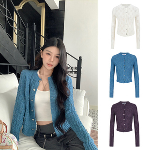 毛衣外套上衣 长袖 MosesQueen魔西女王蓝色缕空针织开衫 女外搭修身