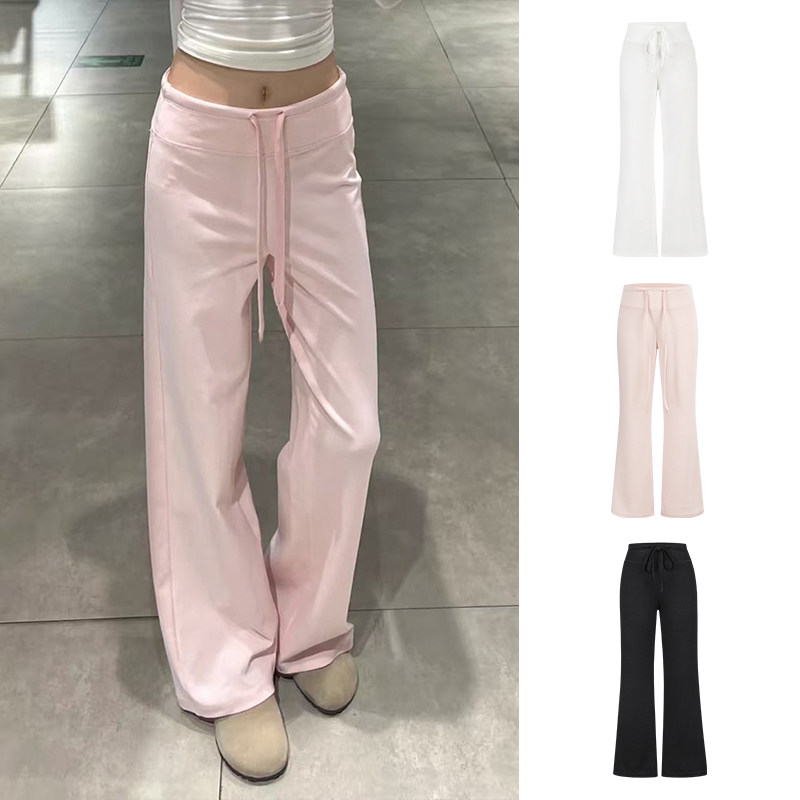 MosesQueen魔西女王粉色阔腿裤高腰垂感运动卫裤休闲宽松直筒裤子