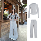 外套休闲阔腿裤 MosesQueen魔西女王条纹运动套装 女连帽开衫 两件套