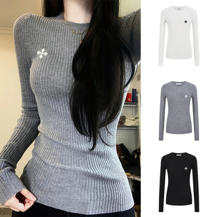 MosesQueen魔西女王灰色针织打底衫女秋冬内搭毛衣设计感长袖上衣