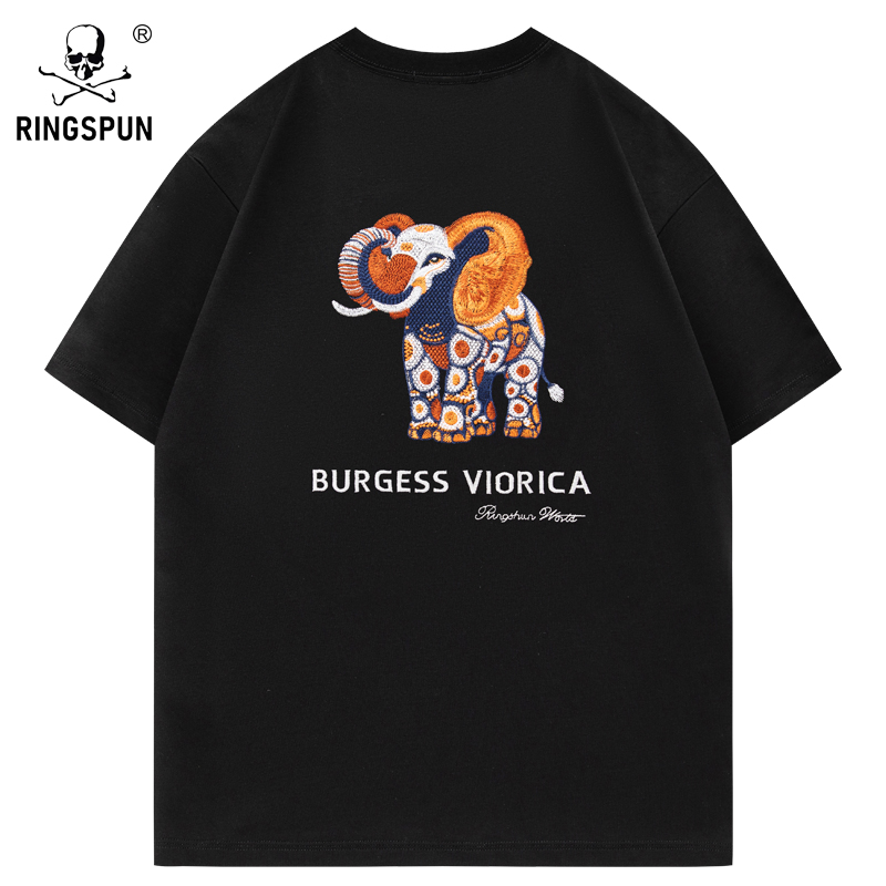 【橙色大象】新款纯棉短袖t恤男潮牌男装刺绣半袖体恤休闲T恤衫男