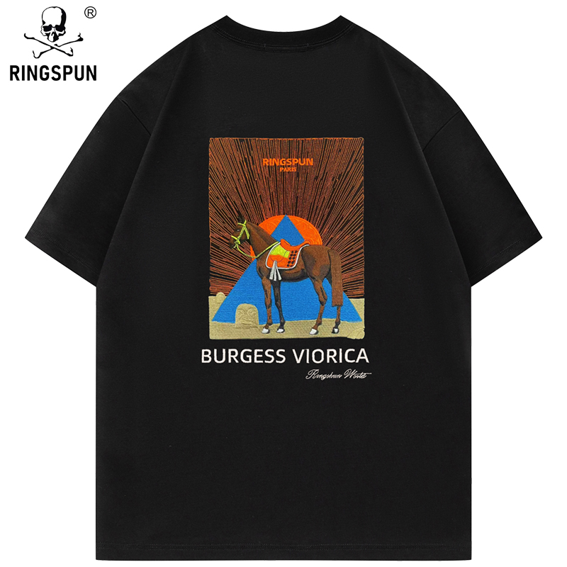 埃及马 新款纯棉短袖t恤男潮牌男装重工刺绣半袖体恤休闲T恤衫男