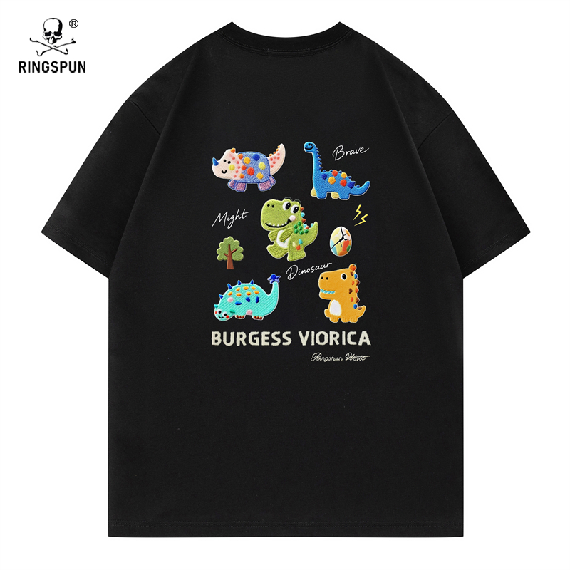 RINGSPUN【五只恐龙】重磅刺绣变色潮牌T恤 休闲短袖T恤男女同款