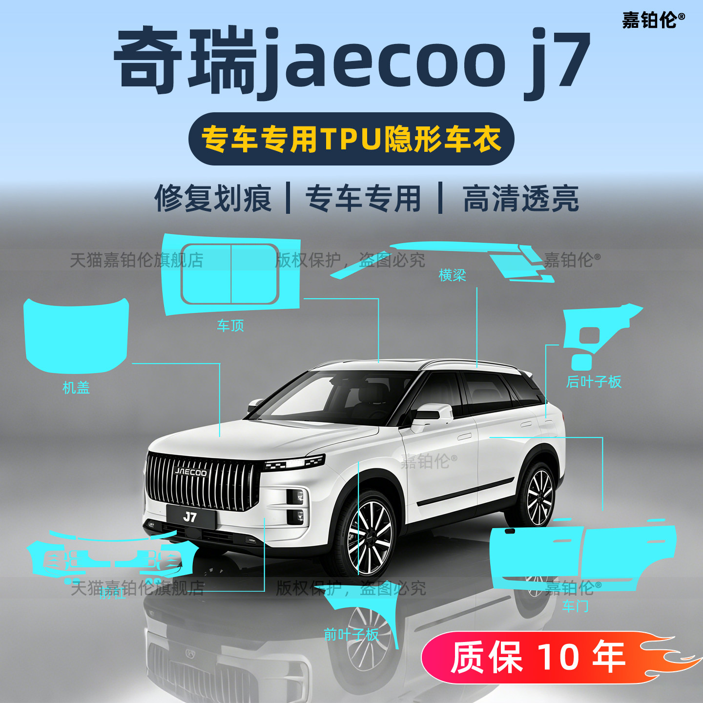 海外版26款奇瑞Jaecoo J7右舵隐形车衣保护膜全车透明漆面防刮贴