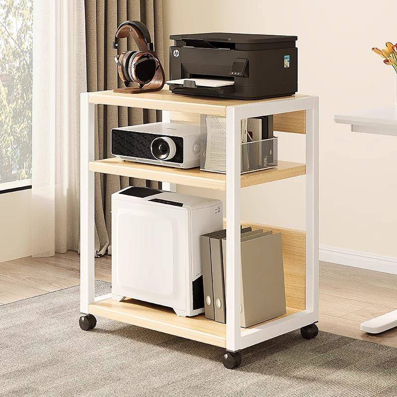 可移动办公室落地印表机置物架多层收纳书架带轮小型电脑主机托