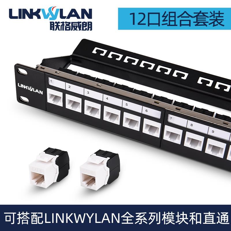 12口网络配线架机柜理电话语音超五类六类免打模块直通跳线架套装