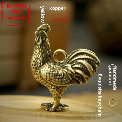 手工黄铜覆古公鸡个性化汽车钥匙扣小挂件吸引财富和宝藏12生肖公