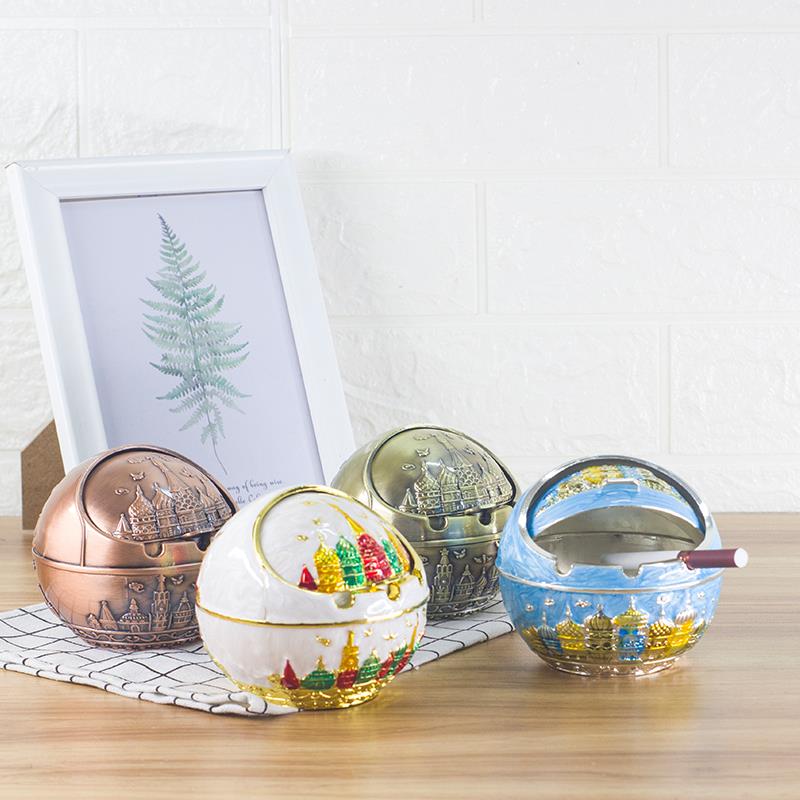 客厅创意合金潮流轻奢可爱带盖防摔防飞灰烟味摆件欧式烟灰缸大号