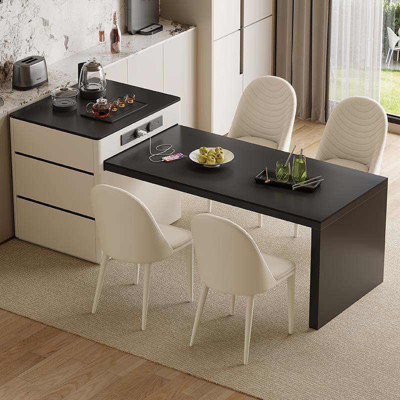 岩板岛台餐桌一体家用小户型可伸缩饭桌现代简约轻奢省空间桌子