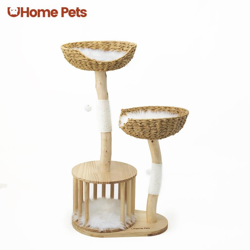 uhomepets呦吼全实木一棵猫树四季猫爬架藤编小户型猫窝树干夏季