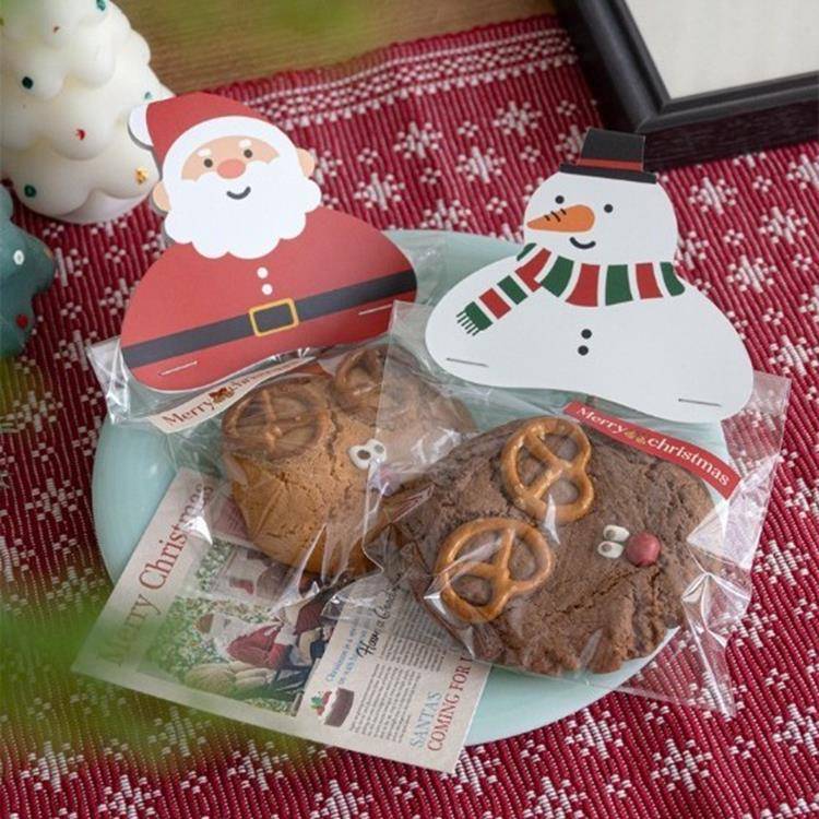 50枚圣诞节礼物装饰纸卡圣诞糖果包装袋封口卡头圣诞老人雪人卡片