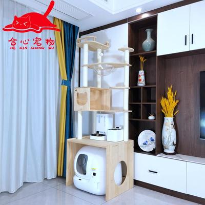 合心宠物全自动猫砂盆MAX2上可放上置物架大型实木猫爬架一体柜屋