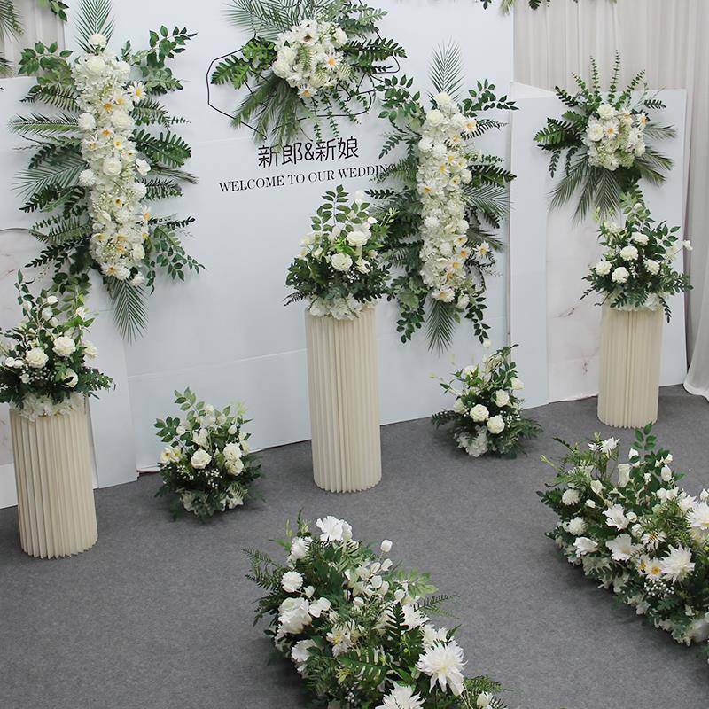 新款森系婚庆彷真花路引花挂花排花婚礼现场布置舞台t台装饰花艺