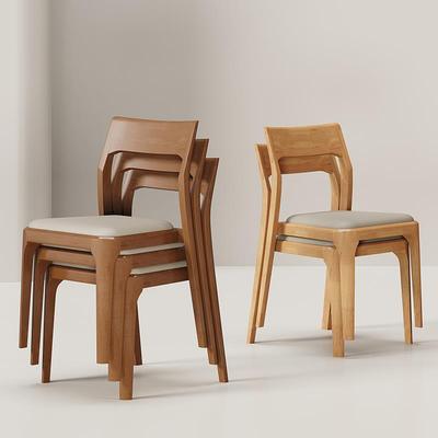叠放北欧实木餐椅简约现代靠背小户型家用餐椅酒店饭厅整装皮布椅