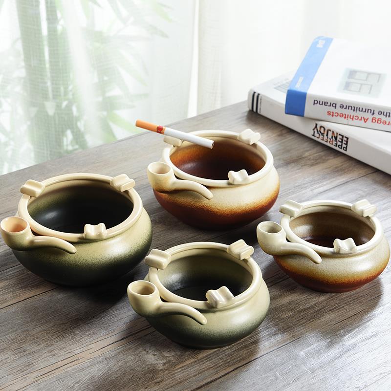 陶瓷烟灰缸时尚覆古创意中式古陶粗陶客厅卧室欧式大小号烟斗形