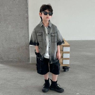 男童夏季牛仔衬衫2025夏新款儿童韩版牛仔衣短袖男孩童装上衣外套
