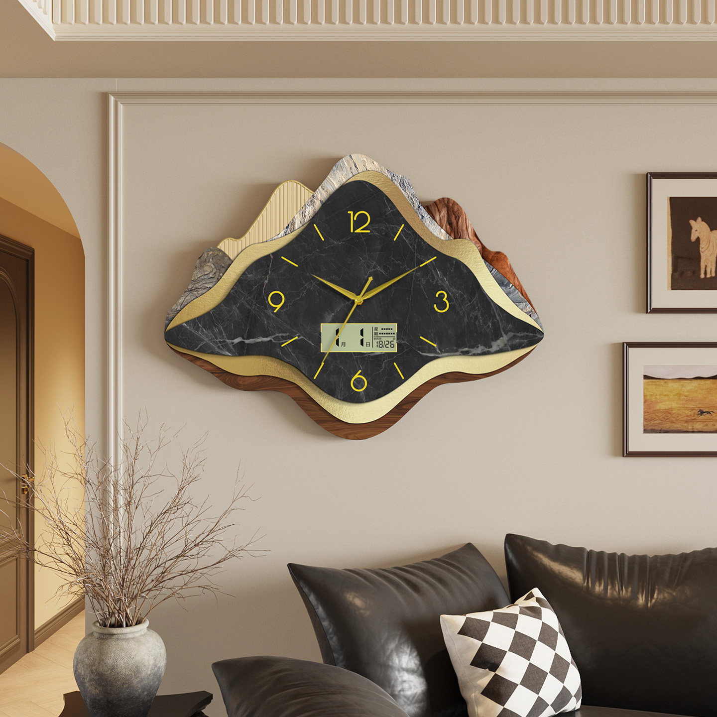 北欧风挂钟客厅钟表家用时钟挂墙创意高级新款石英钟电子日历挂表,家居饰品,挂钟,淘宝优惠券,粉丝福利购,淘宝优惠卷