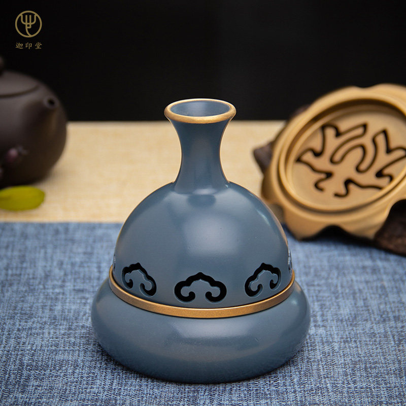 迦印堂 手工黄铜檀香炉家用香道香纂炉沉香 莲花福禄香篆炉