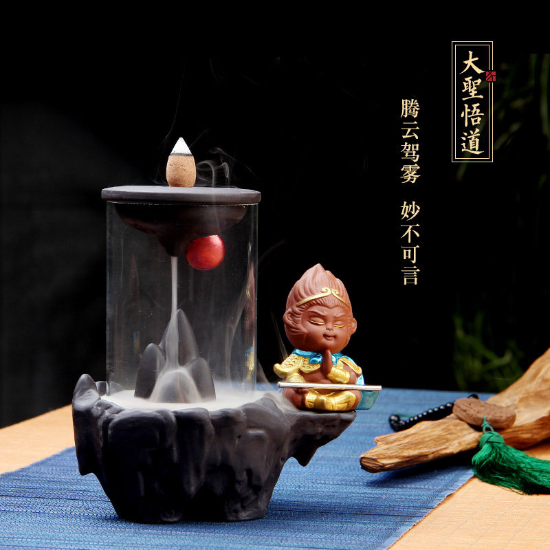 倒流香炉悟空创意摆件有机玻璃香薰炉沉檀香室内家用陶瓷大圣悟道
