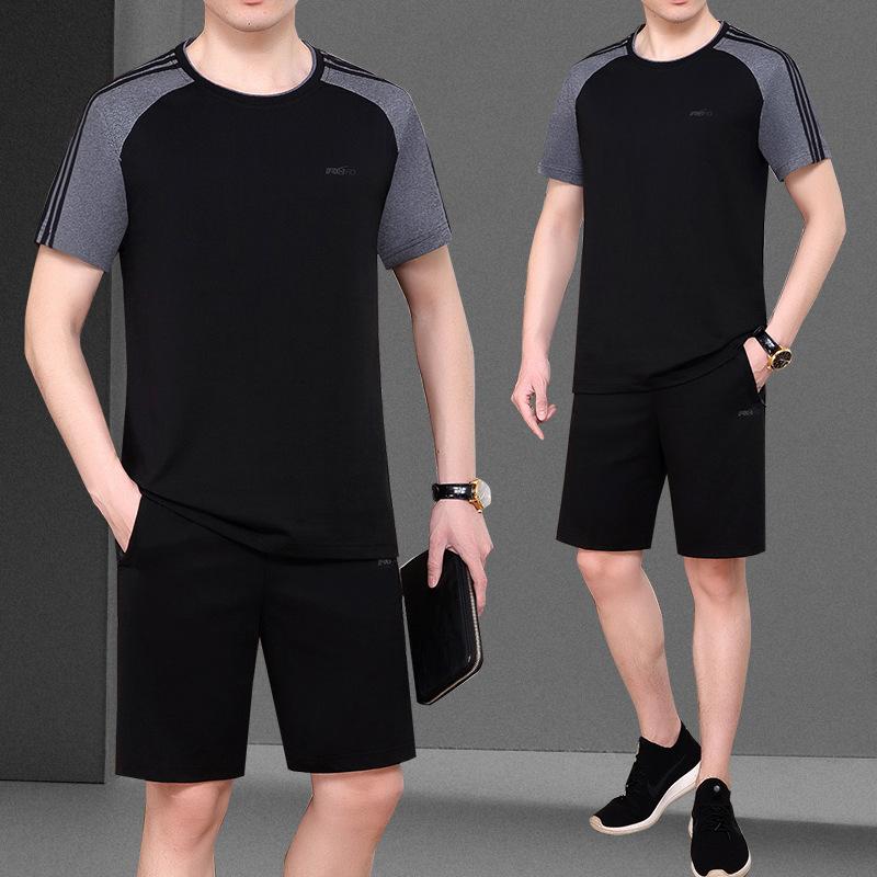 高端名牌爸爸运动套装夏季短袖短裤中老年人运动服男士休闲运动装