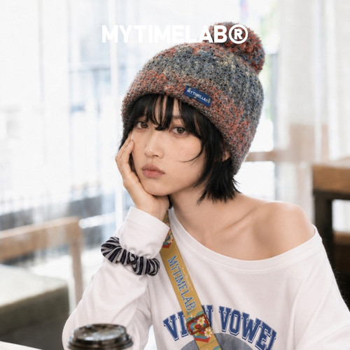 MYTIMELAB摩太潮玩ZOE彩纱毛球帽针织帽保暖潮流帽子秋冬包头帽