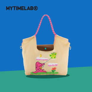 MYTIMELAB摩太潮玩单肩包 粉狗刺绣手提包女上班通勤大容量购物袋