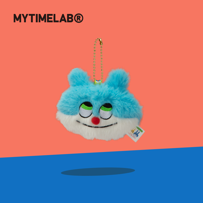 MYTIMELAB摩太潮玩蓝白拼接兔毛超人头挂件萌趣造型钥匙扣挂饰
