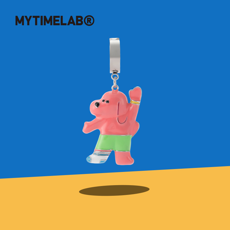 MYTIMELAB摩太潮玩全身能量铜镀耳夹个性时尚小巧耳饰粉狗卡通