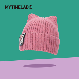 MYTIMELAB摩太潮玩ZM猫猫毛针织帽保暖加厚秋冬防寒情侣毛线帽