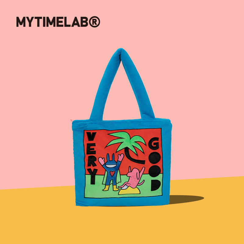 MYTIMELAB摩太潮玩蓝色毛绒托特包大容量多巴胺手提通勤时尚