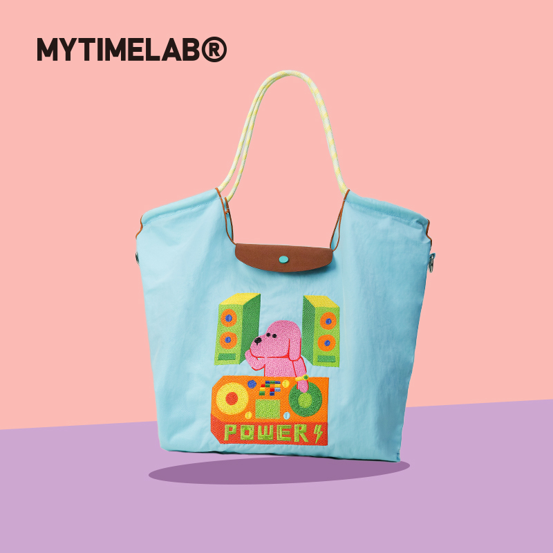 MYTIMELAB摩太潮玩单肩包 粉狗刺绣手提包女上班通勤大容量购物袋