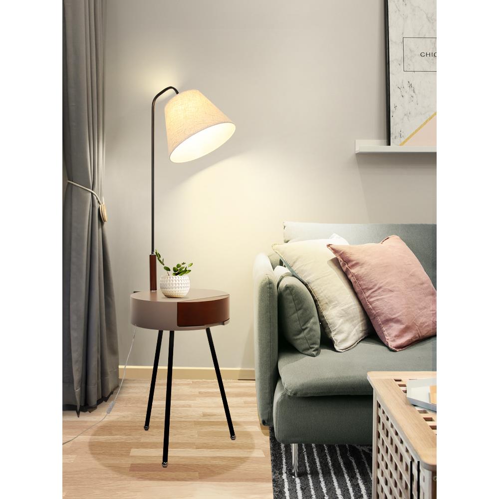 落地灯北欧简约现代客厅沙发茶几灯具卧室床头柜一体灯带抽屉置物